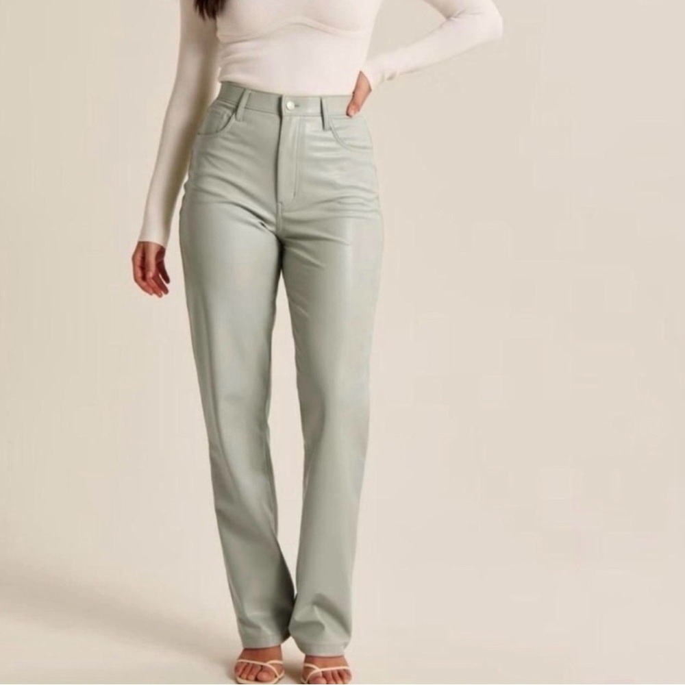 Abercrombie & Fitch 90’s Straight Ultra High Rise Vegan Leather Sage Green Pants